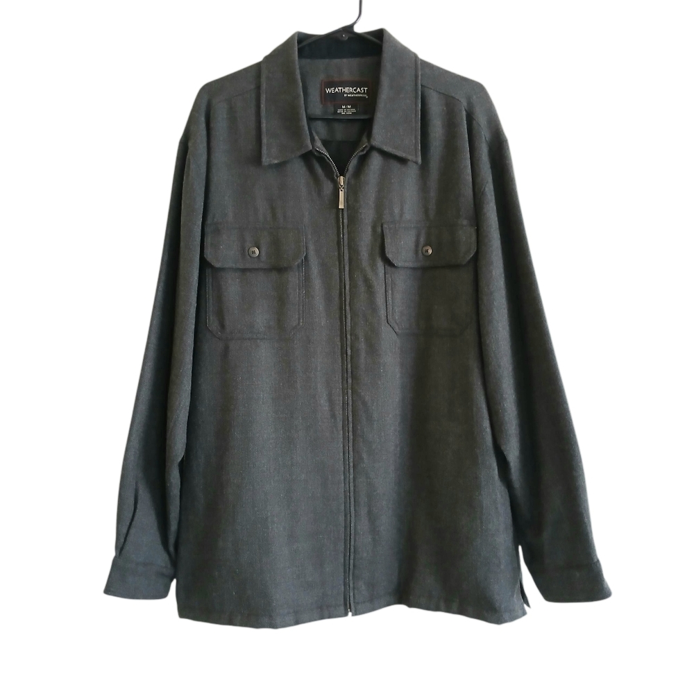 Weatherproof Weathercast Full Zip Shacket Barn Coat Men's M Gray Textured Wool